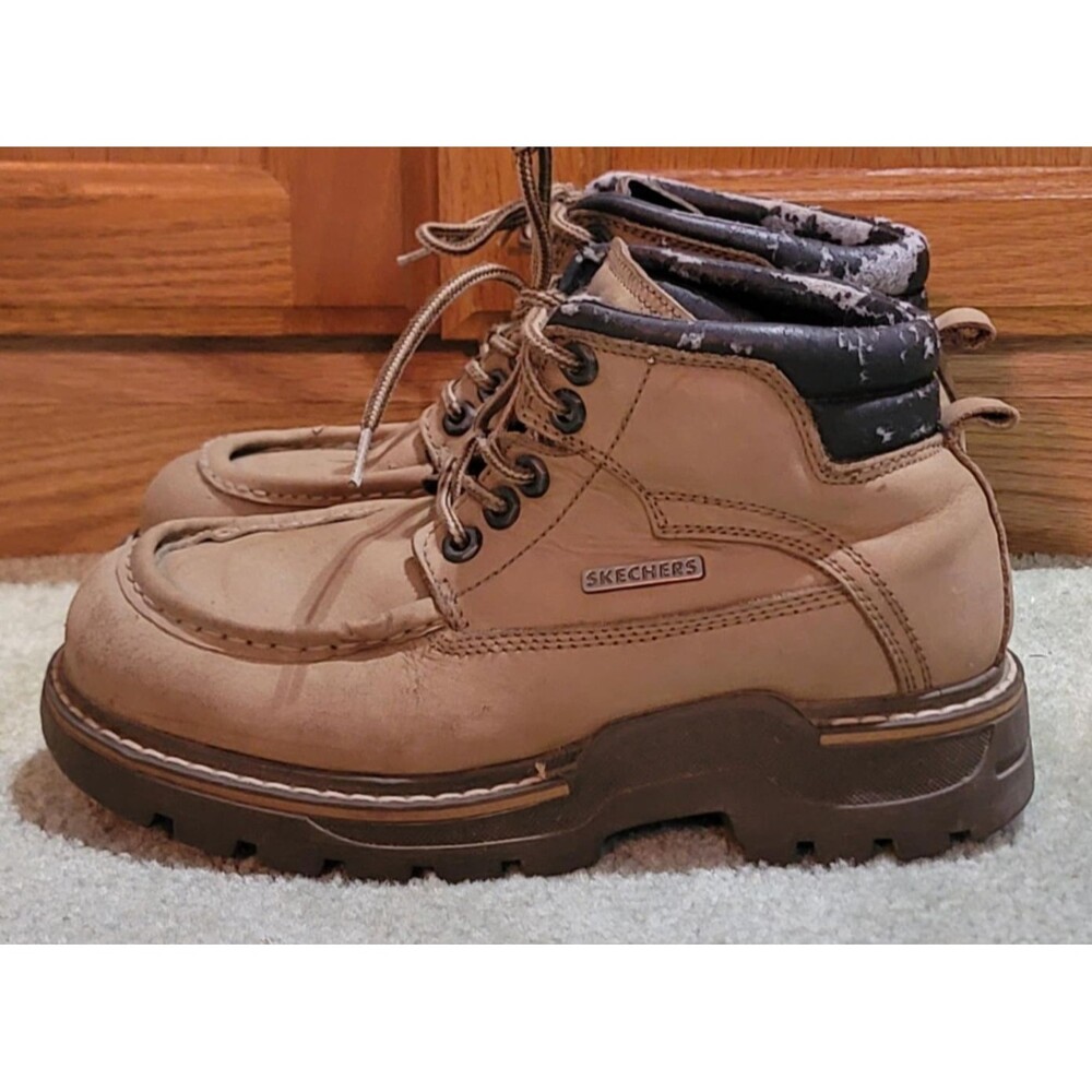 Vintage Y2K Skechers Womens Size 6.5 Tan Suede Platform Chunky Boots Shoes